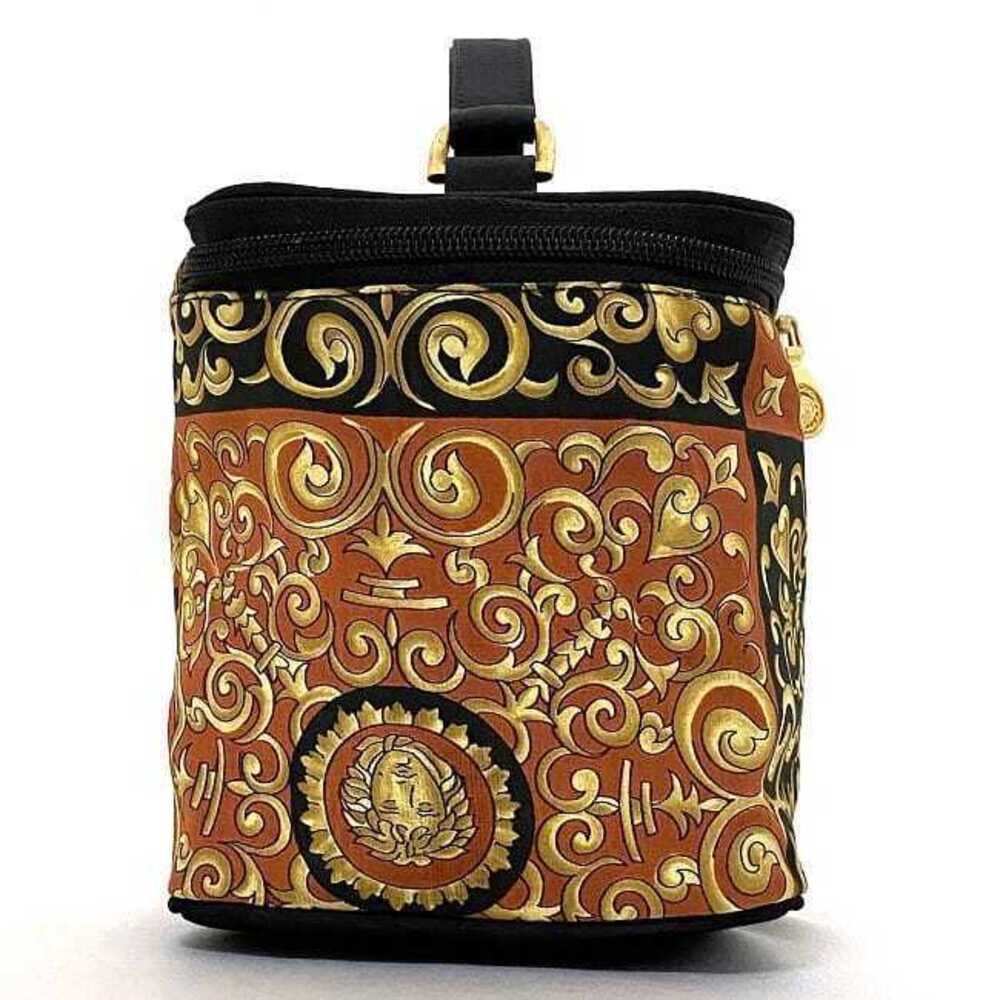 Versace Vanity Handbag Gold Orange Black Medusa Cosmetic Clutch Zipper